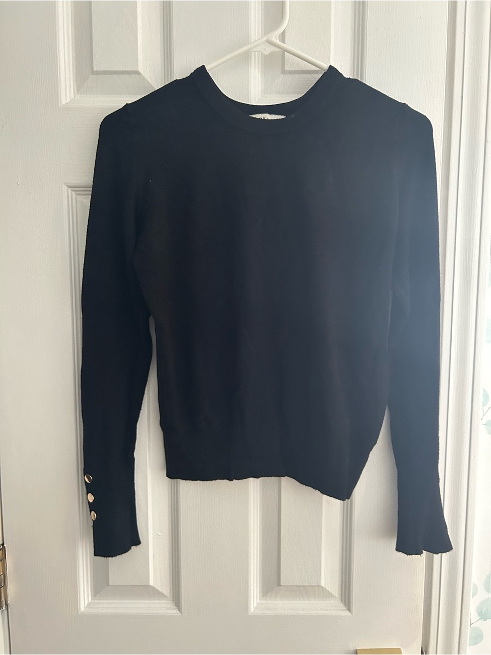 Zara Black Crewneck Sweater with Gold Buttons